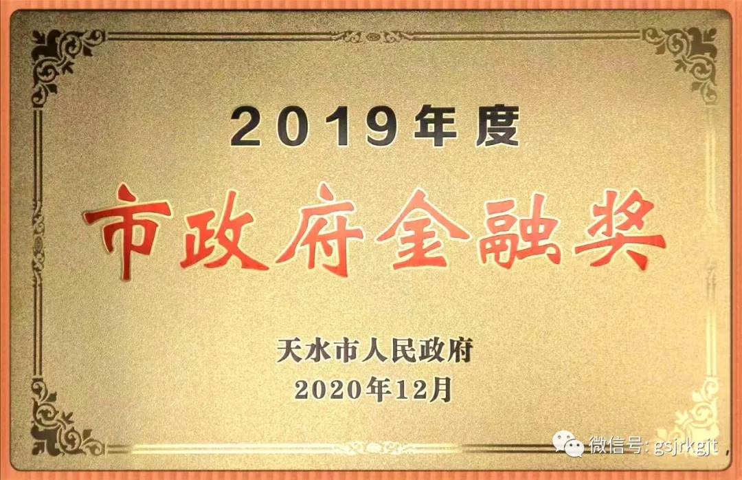 甘肃2121非凡天水担保公司荣获2019年度天水市人民政府金融奖